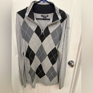 Method Men's Zip-Up Sweater in Gray and Black Argyle Size Large